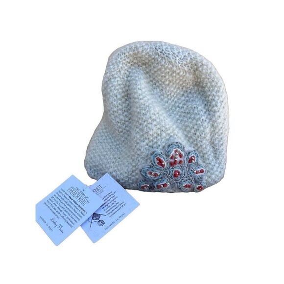 NWT French Knot Mohair Hat Beanie With Embroidery Ivory Free Size - Picture 5 of 10